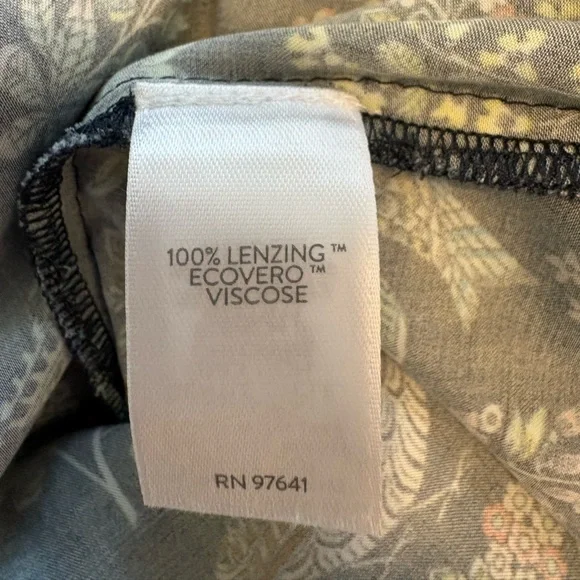 J. Jill Navy Bird Floral Print Top Turquoise Accent Boho Flowy Blouse (Size L) - Picture 6 of 7